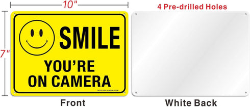 (2 Pack) Faittoo Smile You're On Camera Sign, Reflective 10x7 Rust Free .40 Aluminum, UV Protected, Weather Resistant, Durable Ink, Indoor & Outdoor Use for Home Business CCTV Security Camera by Faittoo