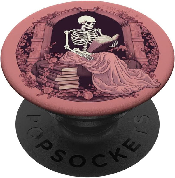 Librarian Skeleton Gothic Goth Book Reading Lover, Pink PopSockets Standard PopGrip