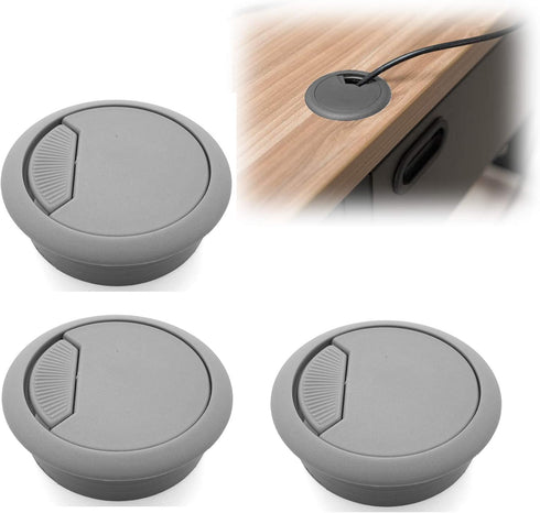 Modket M4327-51-GRY-3 PC Computer Cord Cable Organizer Hole Cover - 2" Gray Plastic Desk Grommet, 3 Pack