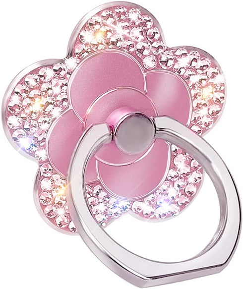 Bling Cute Flower Cell Phone Ring Holder with Crystal Rhinestone, 360° Rotation Metal Finger Stand for iPhone Samsung