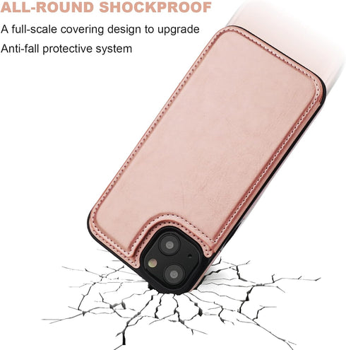 iPhone 14 Plus Wallet Case with Card Holder, PU Leather Kickstand, Double Magnetic Clasp, Durable Shockproof Cover 6.7