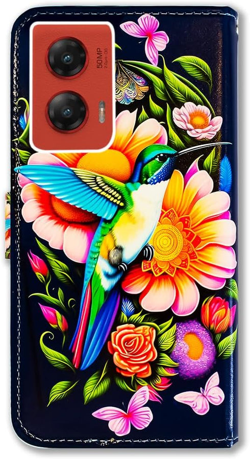 Bcov Hummingbird Butterfly Flowers Leather Flip Case for Moto G Stylus 5G 2024, Wallet Cover with Card Slot Holder
