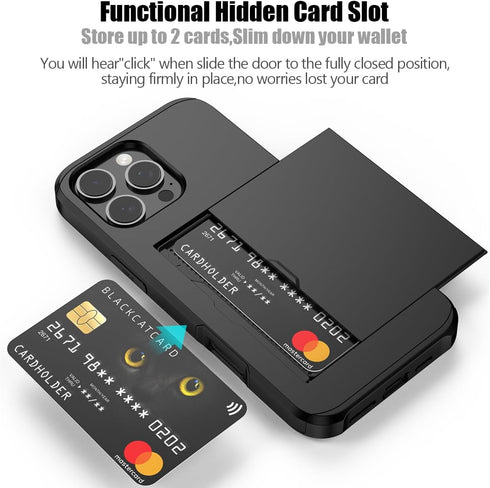 Nvollnoe 16 6.9 inch(Black) Compatible with iPhone Pro Max Case with Card Holder Dual Layer Heavy Duty Protective