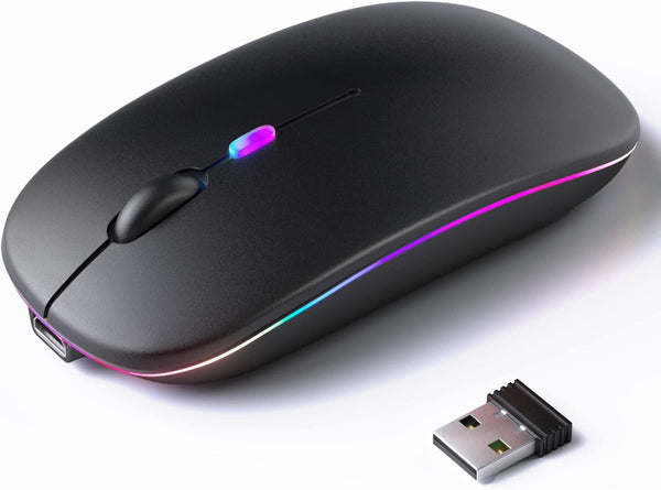 Wireless Bluetooth Mouse, Portable Silent Mouse (Bluetooth 5.2 & USB Receiver) for Laptop/Desktop/Tablet, Black