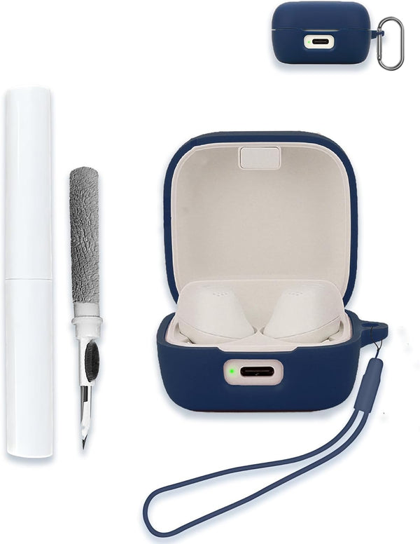 Case for Sennheiser ACCENTUM True Wireless Earbuds, Soft Silicone Protective Cover with Cleaner Kit & Carabiner, Blue