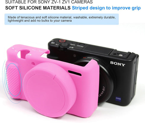 Easy Hood Camera Case for Sony ZV-1 with Removable Lens Cover, Anti-Scratch Slim Fit Silicone - Pink