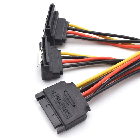 SDTC Tech 15 Pin SATA Power Splitter Adapter Cable Male to Dual Female 90-Degree Angle - 2 Pack