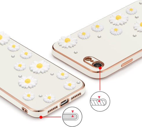 ZCDAYE Solid Color Daisy Case for iPhone 7/8/SE 2020, Shockproof Slim Soft TPU Bumper Cover with Camera Protection,