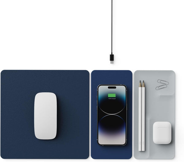 POUT H3 SplitMax 3-in-1 Wireless Charging Mouse Pad, Fast Qi Charger/Mousepad/Magnetic Tray for iPhone/Samsung