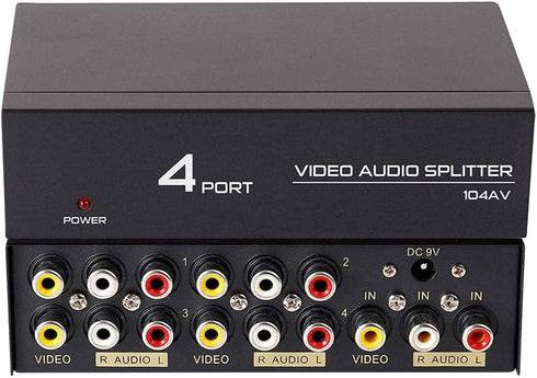 DTECH 4 3 1 4 Powered Way RCA Splitter Box in Out Composite Video Audio Distribution Duplicator with Power Adapter