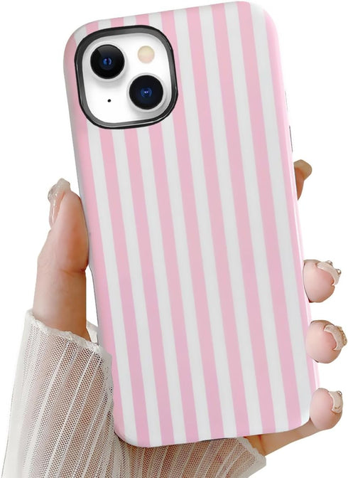 GLBYDLO Striped Case for iPhone 15, Cute Phone Case, Aesthetic Pattern Design, Hybrid