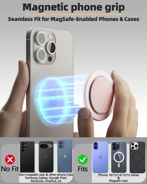 SEMBO 360 16/15/14/13/12 YIUS Ultra-Thin for MagSafe Phone Grip, Multi-Angle Cell Phone Ring Holder Stand with Flexible