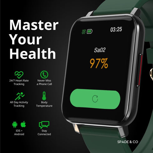 Spade & Co Health Smartwatch 2 - Fitness Tracker with Body Temperature, Blood Oxygen, Heart Rate Monitoring, Sleep