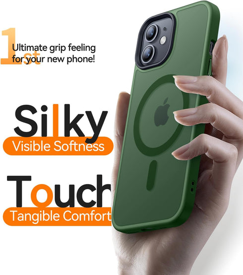 CANSHN iPhone 11 Case - Slim Shockproof Bumper, Translucent Matte, Deep Green, Compatible with MagSafe, 6.1 Inch.