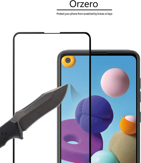 Orzero (3 Pack) Tempered Glass Screen Protector for Samsung Galaxy A21s, Full Adhesive, 2.5D Arc Edges, HD Anti-Scratch