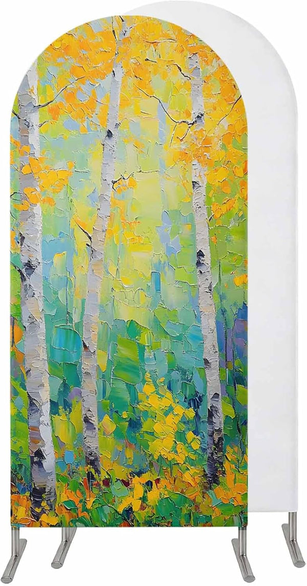 Jnbasdffb Yellow Leaves Wedding Arch Cover, Stretchy Spandex Arch Backdrop Stand Covers 7.2