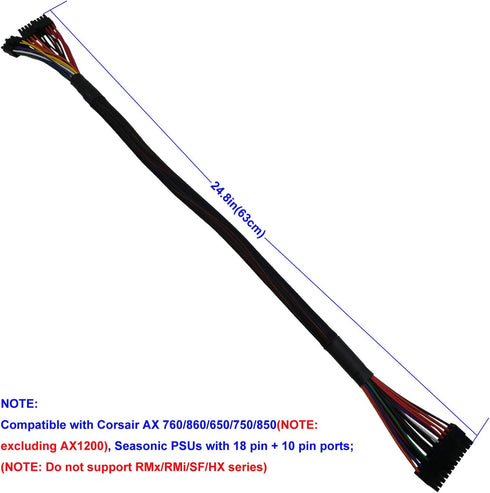 COMeap 24 Pin ATX Cable for Corsair AX Series and Seasonic PSUs, 18 Pin + 10 Pin to 24 Pin ATX PSU Power Adapter