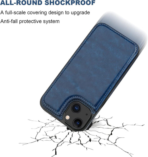 ONETOP Wallet Case for iPhone 13, PU Leather Kickstand with Card Holder, Double Magnetic Clasp, 6.1 Inch (Blue)