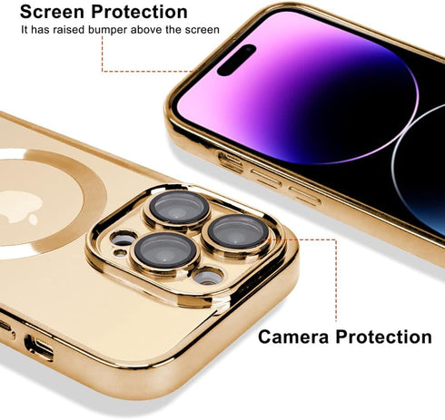 OOK Phone Case for iPhone 14 Pro Max with Camera Lens Protector, Anti-Scratch Shockproof Electroplated Slim Cover, Gold