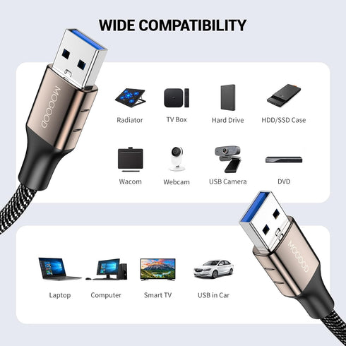 USB 3.0 Male to Male Extension USB A Male to Male Cable USB Cord USB Extenders USB to USB Cable Works with Laptop Cooling Pad,External Hard Drive, DVD Player,Television,Setup Box,SSD by MOGOOD
