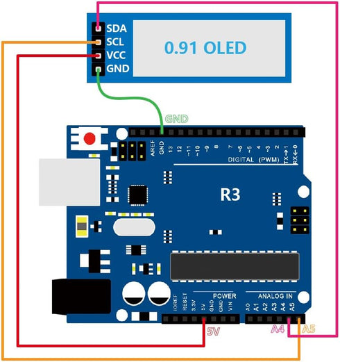 Hosyond 5 0.91 Inch I2C 3.3V~5V Pcs OLED Display Module IIC OLED Screen DC Compatible with Arduino Raspberry PI (White
