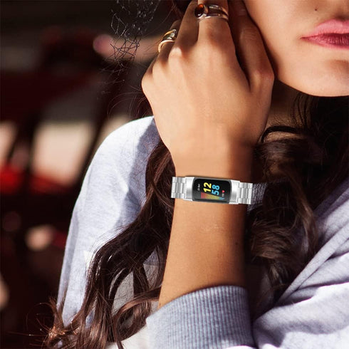 Metal Stainless Steel Bands for Fitbit Charge 6/Charge 5 - Replacement Classic Durable Link Strap