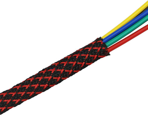 30ft PET Expandable Sleeving Wire Cable Sleeve, 1/6", Red & Black