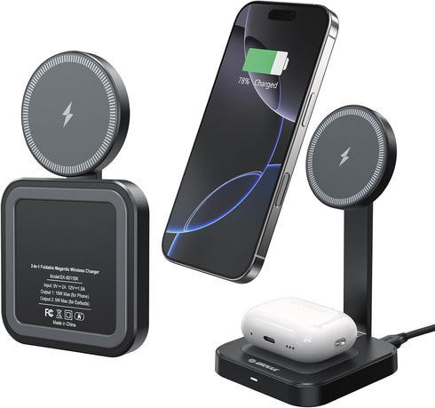 Esoulk 2 1 17/16/15/14, 15W in Magnetic Wireless Charging Station, Foldable Charger Stand for iPhone AirPods Charging