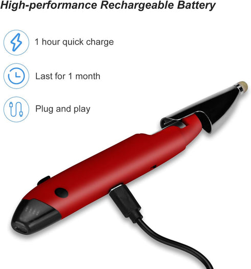 lychee Rechargeable Pocket Pen Mouse, Left/Right-Handed Wireless Optical Ergonomic Mouse with Stylus Function (Red)