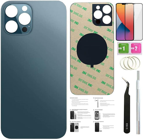 12 Pro Max Back Glass Replacement for iPhone 12 Pro Max - 6.7 Inch Back Cover Glass with Installation Tools, Pacific