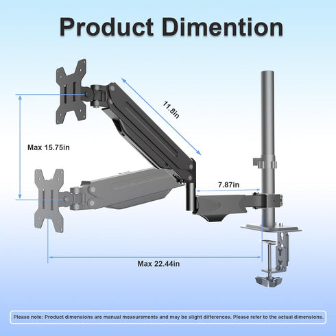 17 32 inch 22lbs, 75x75mm 100x100mm,Pneumatic suptek Single Monitor Arm for Desk Mount Stand,Adjustable Monitor Arm
