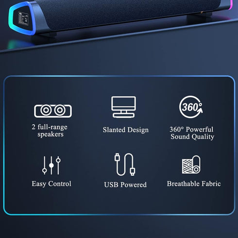 SOULION R30 Computer Speakers, USB Powered 3.5mm AUX Small PC Speakers, Colorful LED Lights with Switch Button,