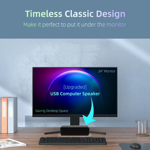 LIELONGREN USB Computer Speakers for Desktop, Small Soundbar with Hi-Quality Sound, Loud Volume, Rich Bass