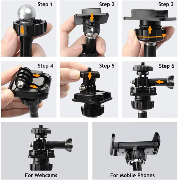 shenruifa 1/4 Inch 360 Adjustable Gooseneck Webcam Stand Phone Holder with Universal Screws, Flexible Arm Desk Bed