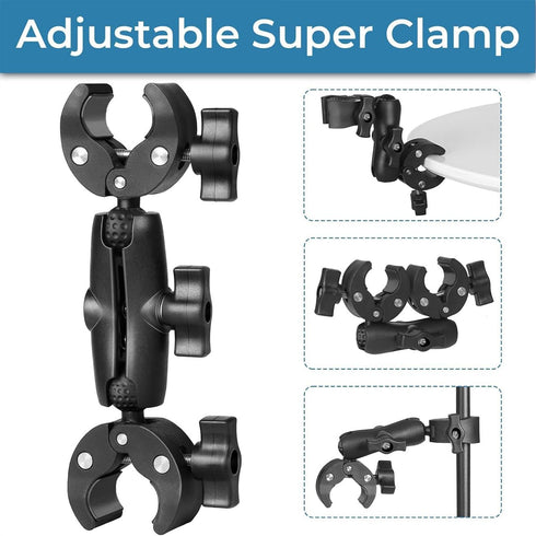 Sequpr Super Clamp Double Camera Clamp, Non-Slip Head Mount for Photography Light Stand, Umbrella, Selfie Stick