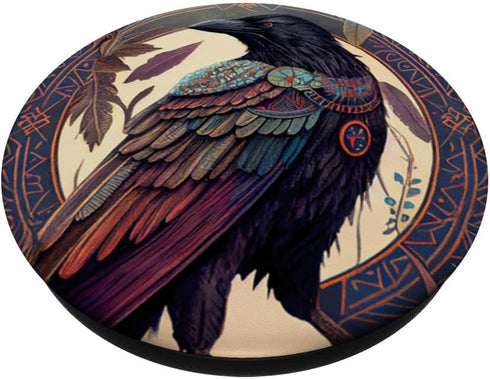 Crow With Runes Nordic Mythology Feathers Boho PopSockets Standard PopGrip