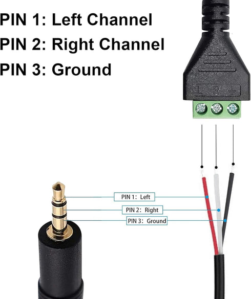 Poyiccot 3.5mm Screw Terminal Connector Cable, 3.5mm Stereo Audio Male Jack to AV 3 Pin Adapter Cable, 30cm