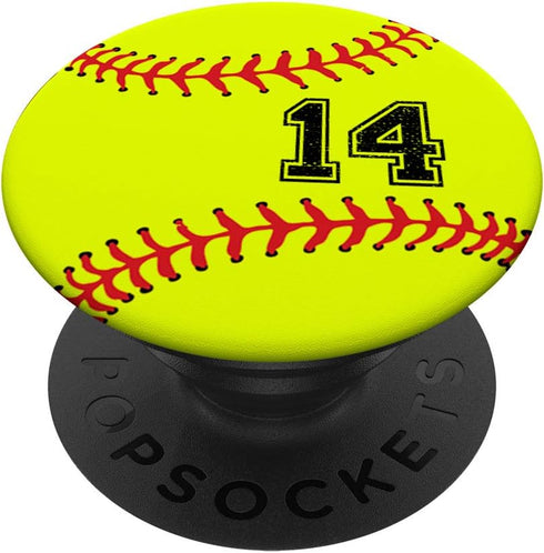 Softball No #14 Jersey Number 14 Gift for Ball Catcher & Pitcher PopSockets PopGrip: Swappable Grip for Phones