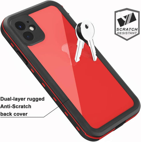 iPhone 11 Waterproof Case with Screen Protector, Full Body Shockproof Heavy Duty IP68 Protector (Red)