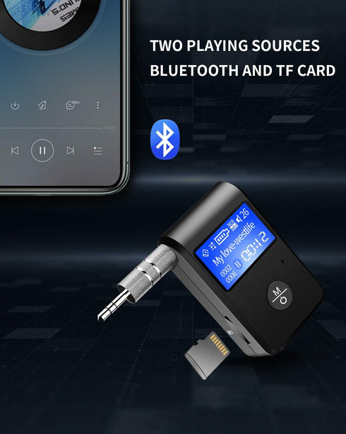 ZIIDOO Bluetooth Car Adapter, Aux Adapter 5.0 with Display Screen, Portable Receiver with DSP/CVC Noise Cancellation