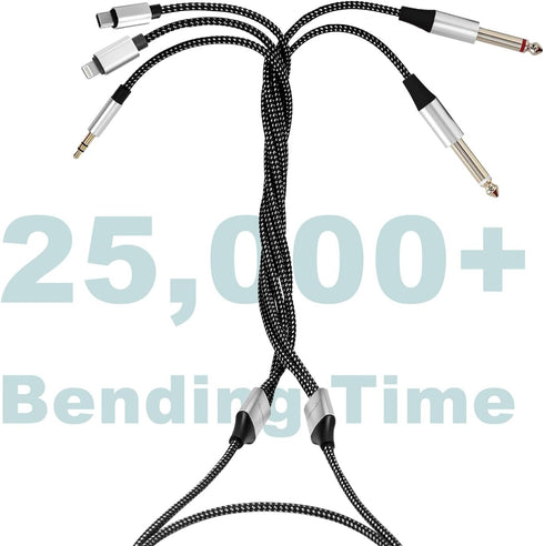 4.26FT MFi Certified Lightning to 1/4 Inch Audio Adapter Cable, 3-in-1 Stereo 1/4 Cable for Headphone AMP