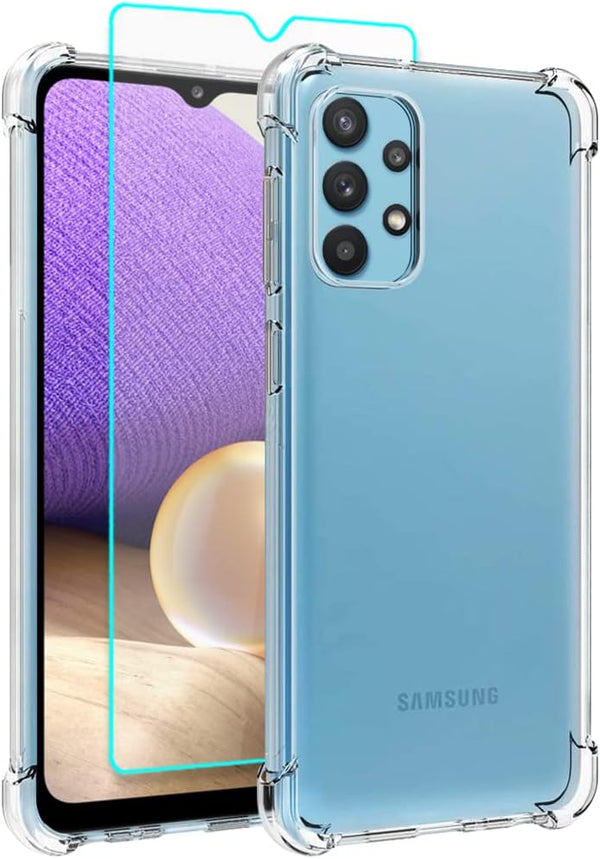 Yiakeng Galaxy A32 5G Case with Screen Protector, Crystal Clear Slim Soft Silicone Cover for Samsung Galaxy A32