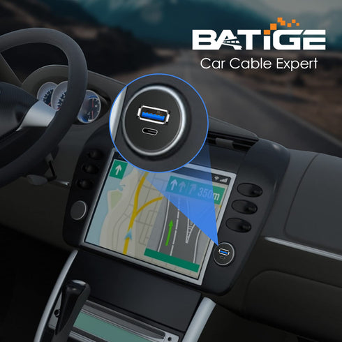 BATIGE USB 3.0 to Type C Car Mount Flush Cable, Dual Port Male to Female Waterproof Extension - 3ft