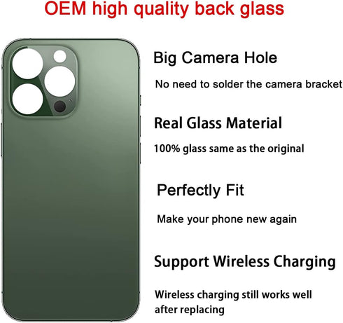 Rear Back Glass Replacement for iPhone 13 Pro 6.1 inch All Carriers with Professional Repair Tool Kits (Alpine Green)