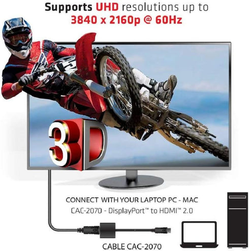 Club 3D CAC-2070 Active Adapter, DisplayPort 1.2 to HDMI 2.0 UHD M/F