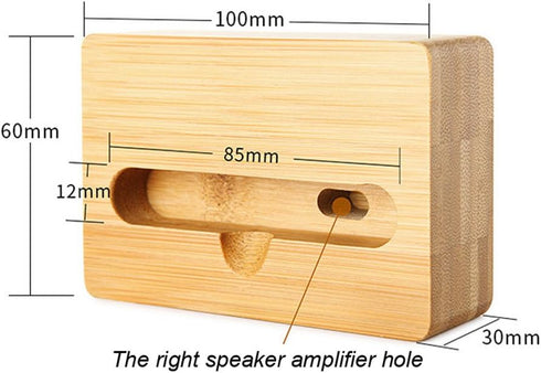 Fanshu 5.5 Inches Cell Phone Stand Amplifier, Desktop Mobile Phone Holder, Universal Portable Wood Cellphone Dock on