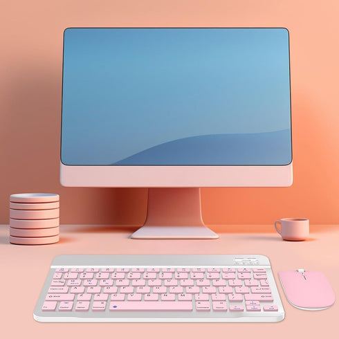 Rechargeable Bluetooth Keyboard and Mouse Combo, Ultra-Slim Wireless Set for Android, Windows, iPad, Pink