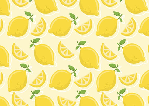 CORFOTO Fabric 7x5ft Lemon Pattern Backdrop Yellow Lemons Slices Green Leaves Citrus Pattern