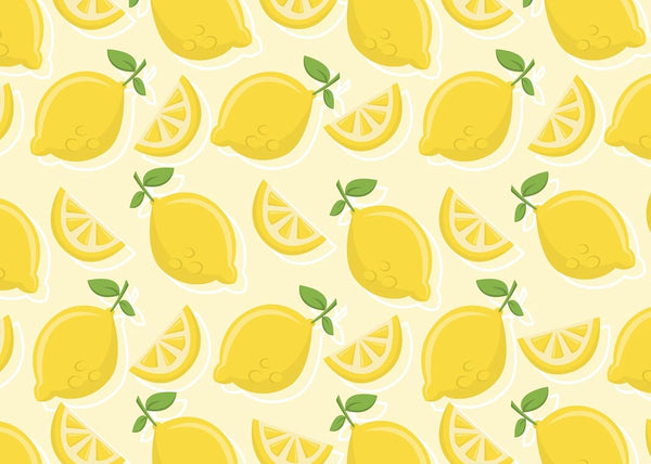 CORFOTO Fabric 7x5ft Lemon Pattern Backdrop Yellow Lemons Slices Green Leaves Citrus Pattern