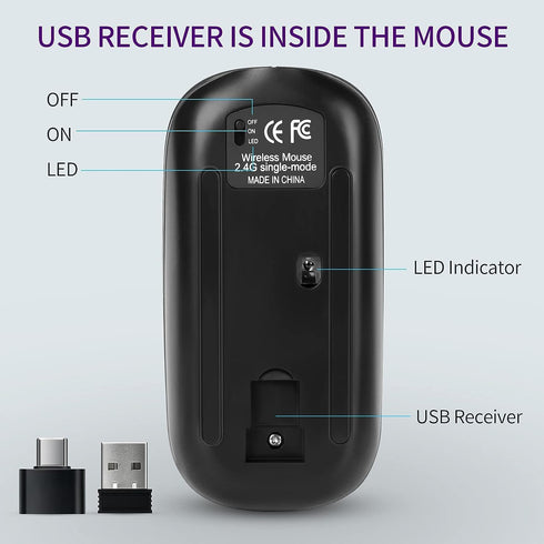 KBCASE 2.4G Wireless Mouse, LED Wireless Mouse for Laptop, Slim Silent Mouse Rechargeable Wireless Computer Mouse